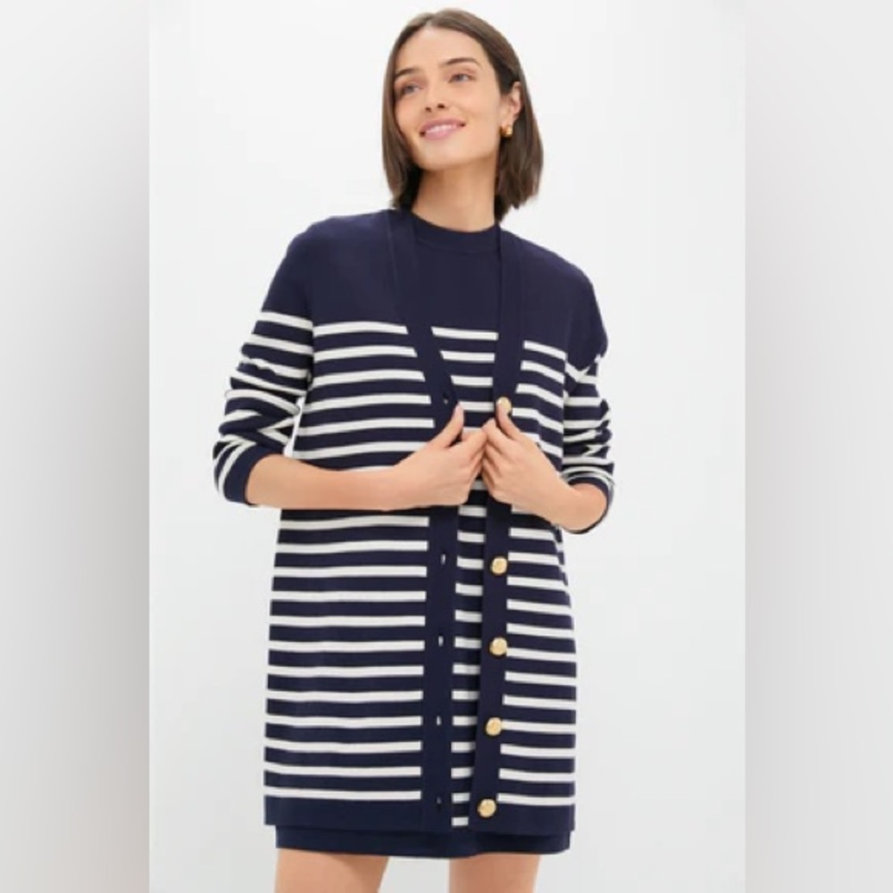 Tuckernuck Navy and White Striped Button-Front Cardigan AND Dress 2 pc
